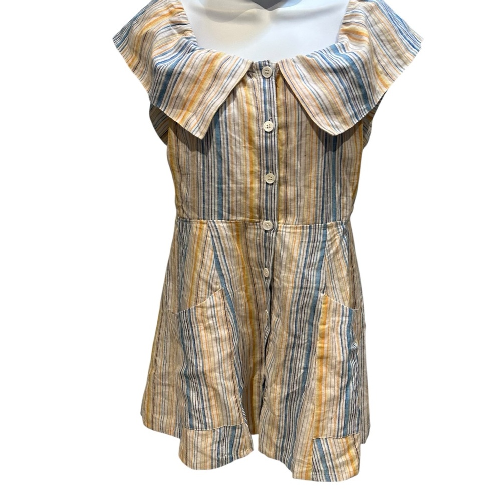 Reformation Landy Linen Marbella Striped Off Shoulder Mini Dress 12 New